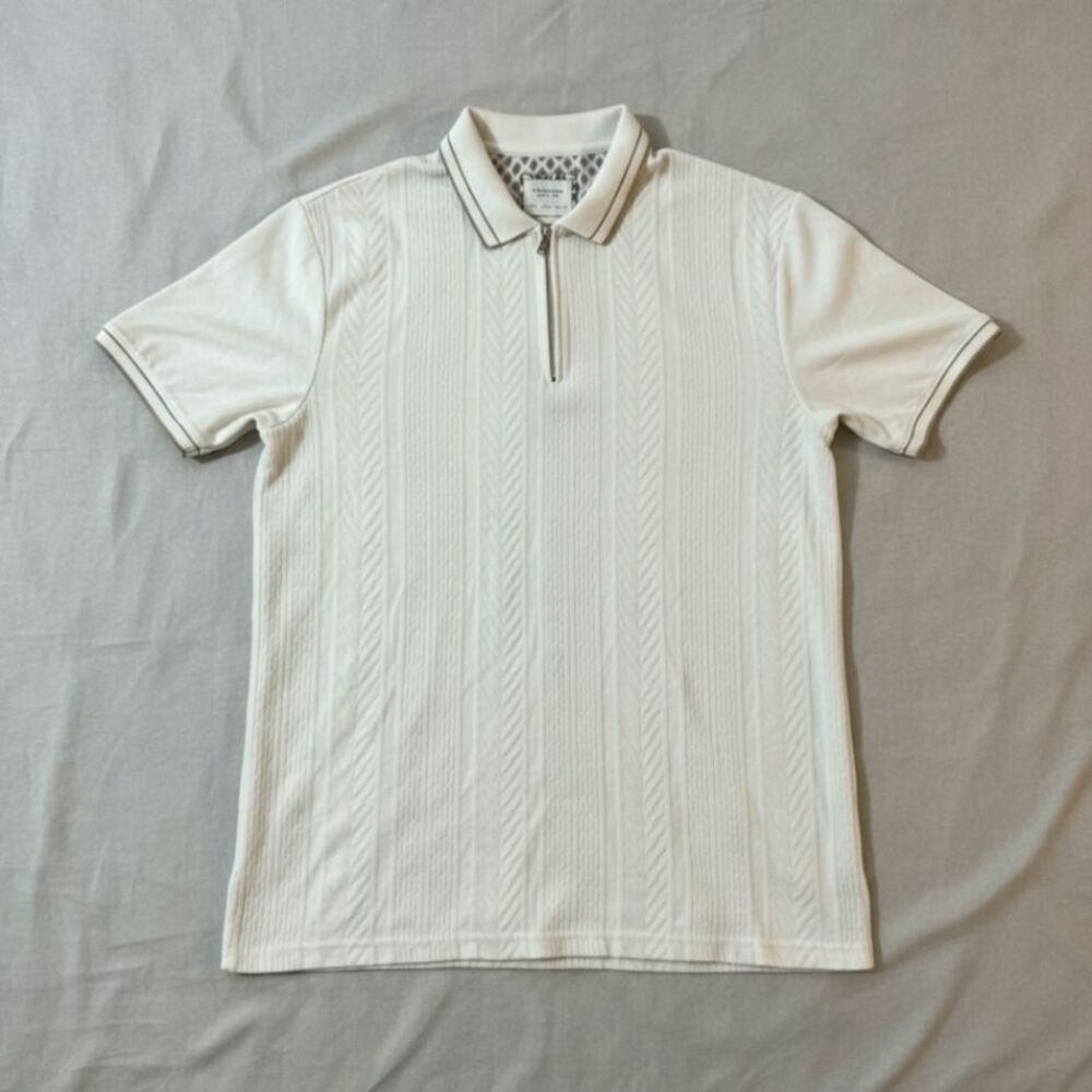 CACTUS MAN Men’s Polo Shirt L 1/4 Zip Ivory Textured Knit Ricky Singh